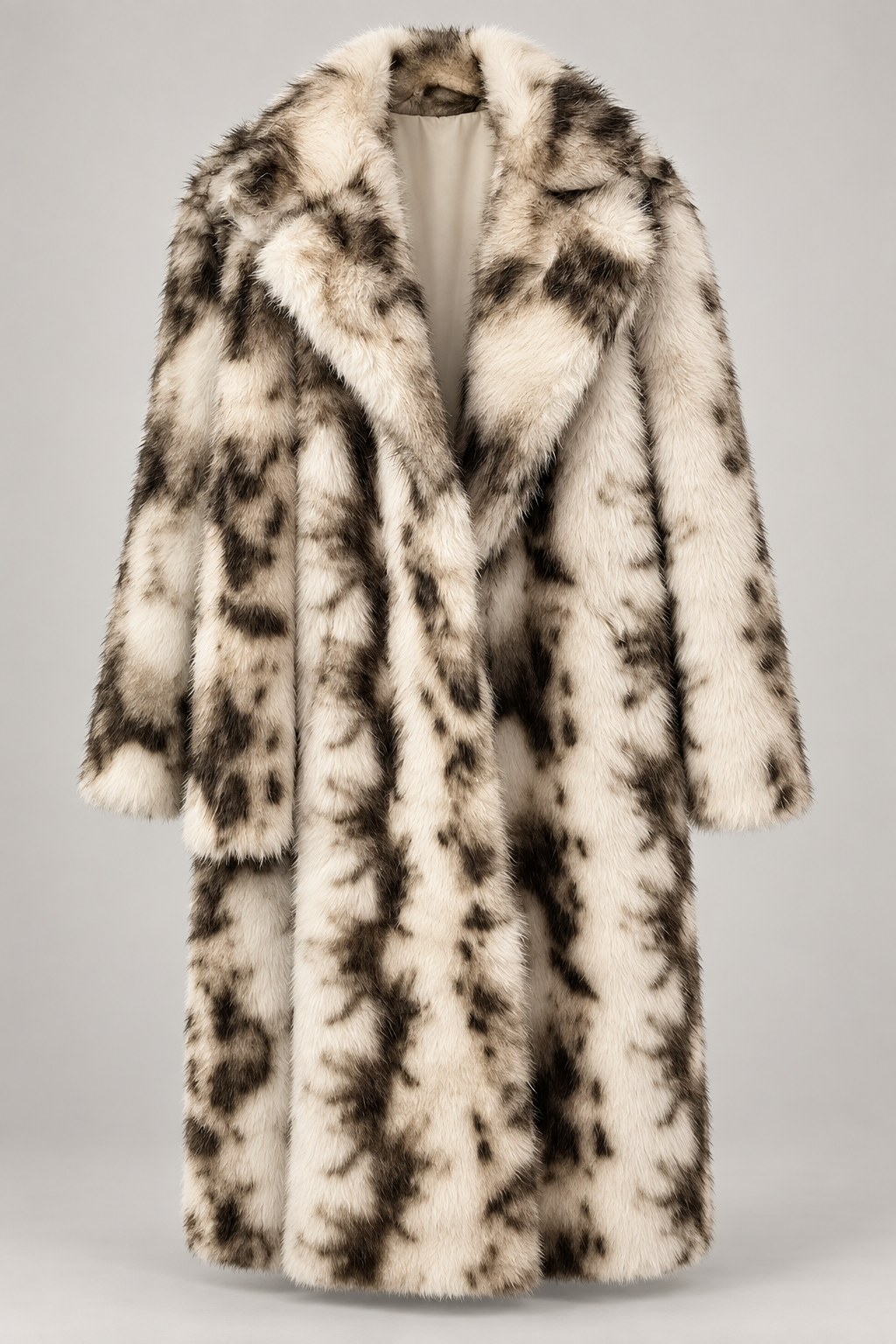 Long Cow Print Faux Fur Coat