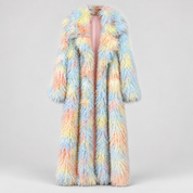 Colorful Printed Faux Fur Coat