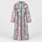 Colorful Printed Faux Fur Coat
