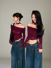 P Purple Off-Shoulder Long-Sleeve Top