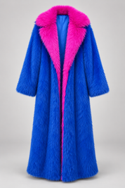 Contrast Color Faux Fur Trench Coat