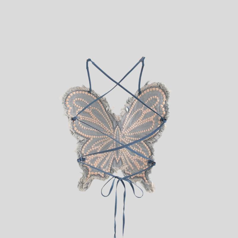 Butterfly Studded Denim Tank