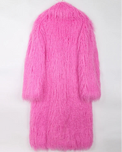 Bright Pink Shaggy Faux Fur Coat