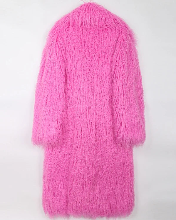 Bright Pink Shaggy Faux Fur Coat