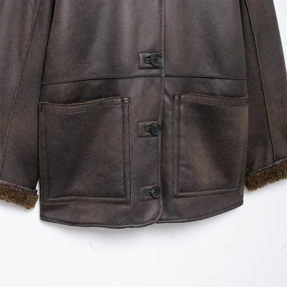 UO Reversible Brown Fur Jacket