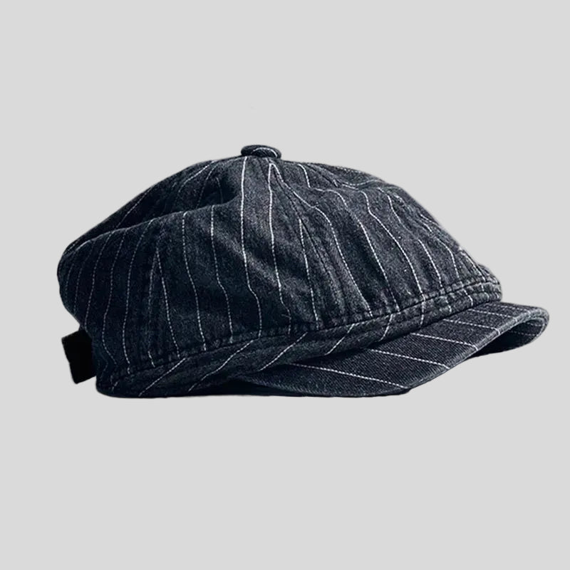 Striped Denim Newsboy Cap