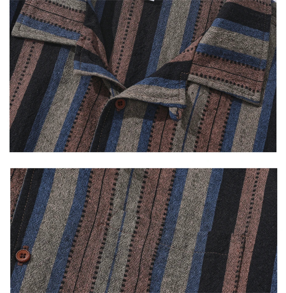 Men's Striped Cuban Collar Shirt