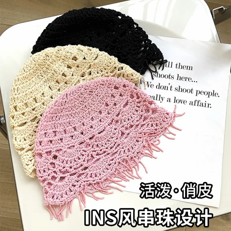 Knitted fringe hat