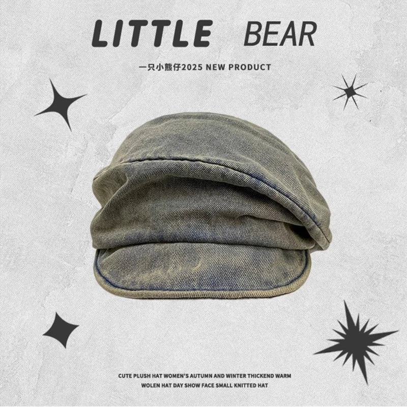 Washed Denim Beret Hat