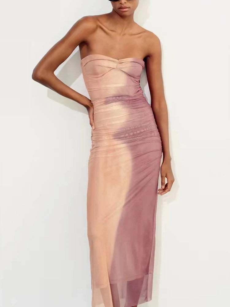 LOM Fitted Pink Strapless Dress