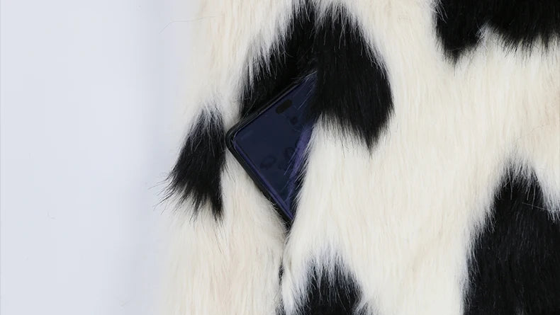Heart Print Faux Fur Coat