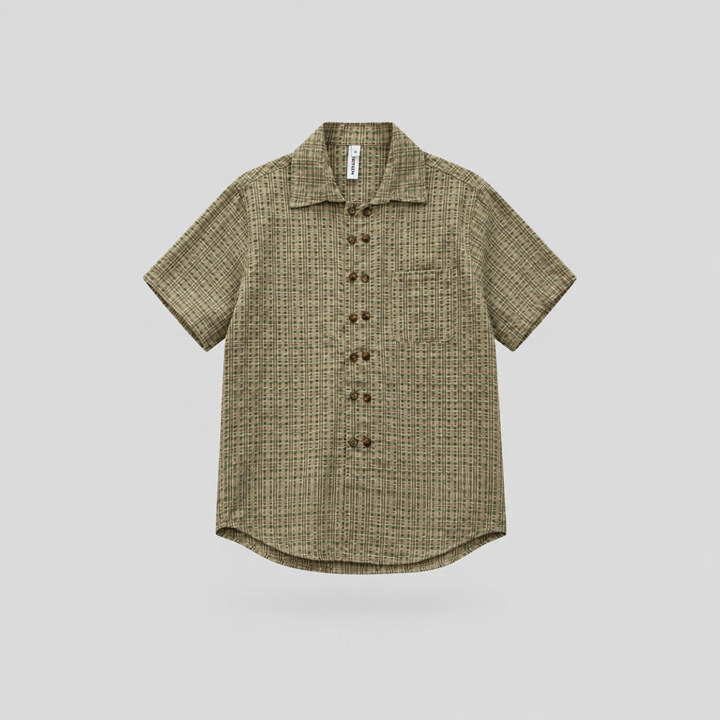 Men's Striped Jacquard Cuban Collar Shirt