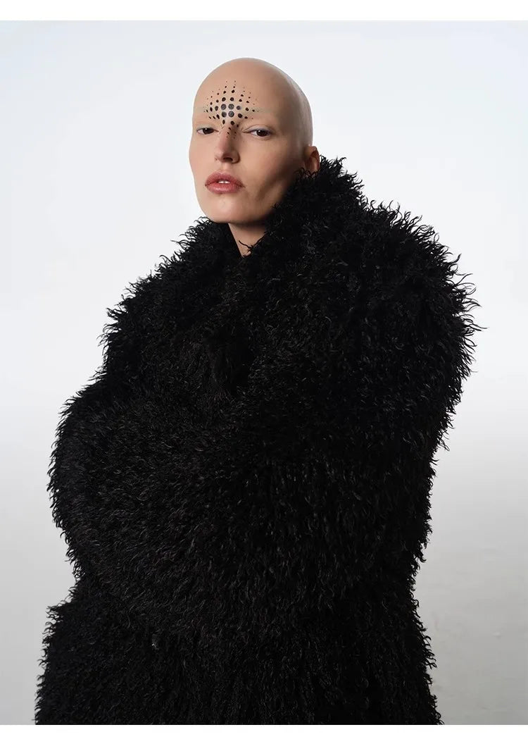 Long Faux Lamb Wool Trench Coat
