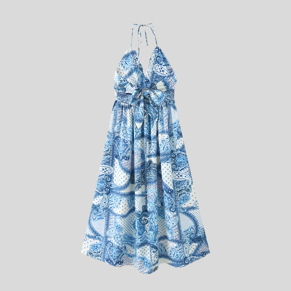 2024 Summer New Product Fashionable Casual Women'S Sexy Waist Closing V-Neck Open Back Lacing Design Sling Dress