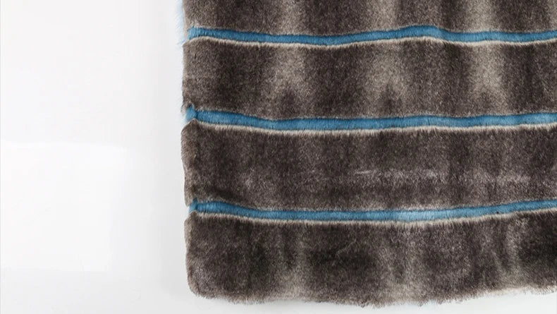 Striped Patchwork Faux Fur Coat