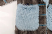Striped Patchwork Faux Fur Coat