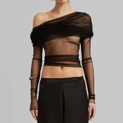 AMILY Sheer Drop-Sleeve Mesh Top