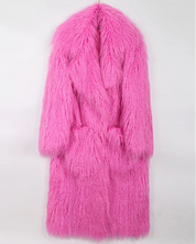 Bright Pink Shaggy Faux Fur Coat