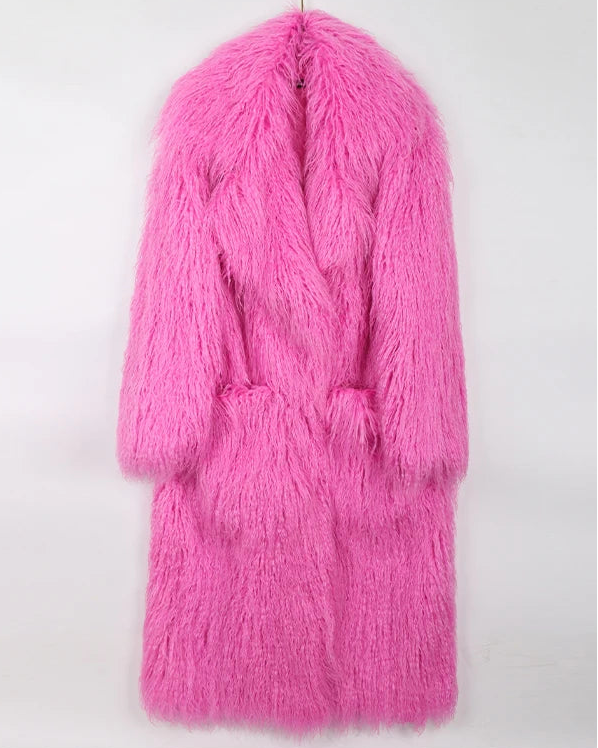 Bright Pink Shaggy Faux Fur Coat