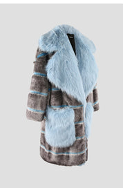 Striped Patchwork Faux Fur Coat