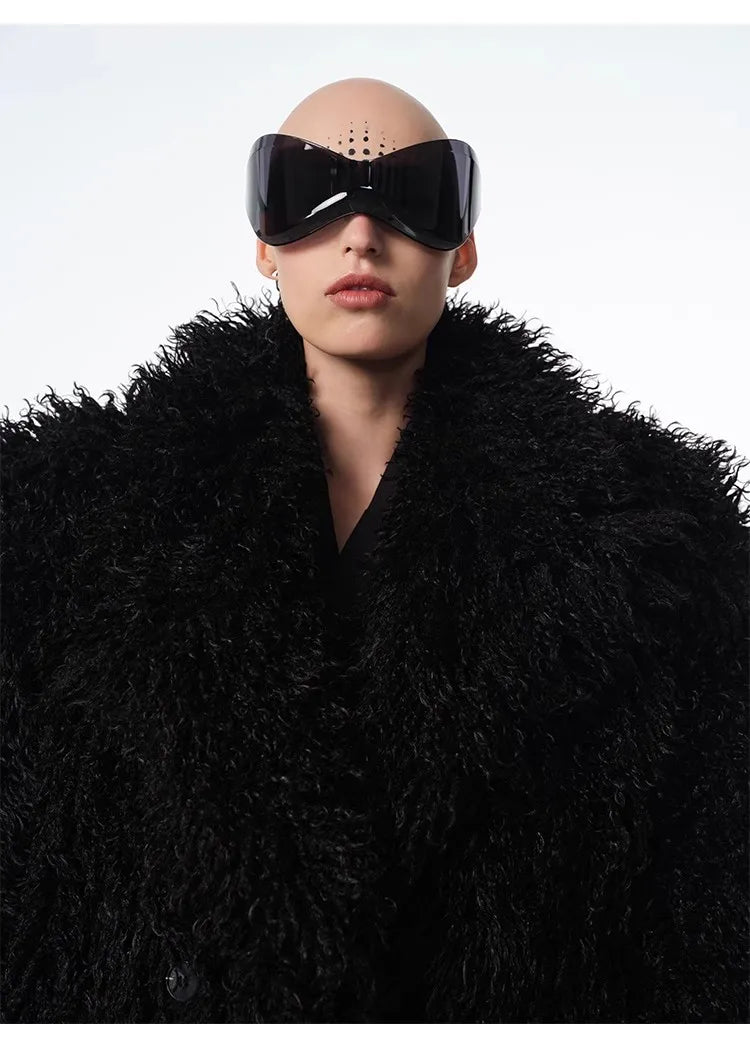 Long Faux Lamb Wool Trench Coat