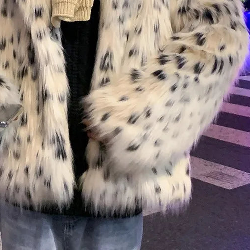 Spliced Faux Fox Fur Coat