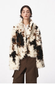 Cow Print Faux Fur Parka