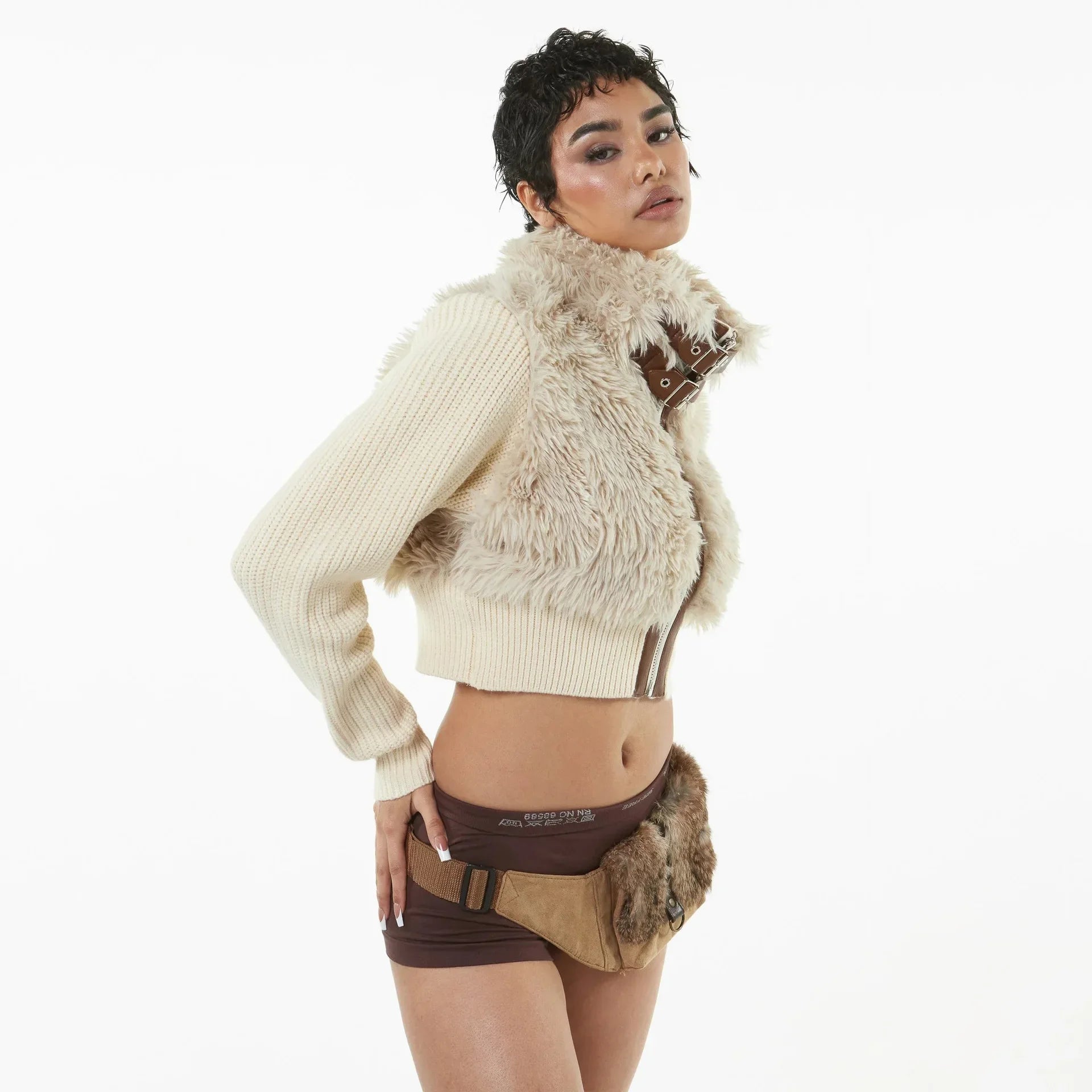 URI Half-Fur White Jacket