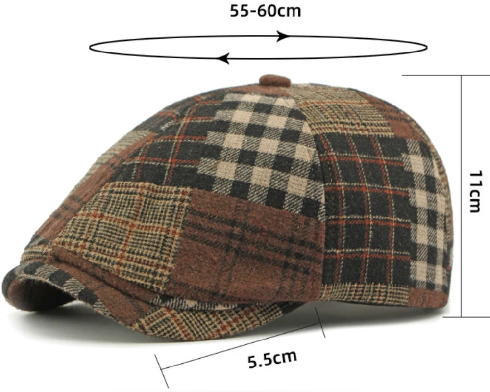 Retro Plaid Octagonal Beret Hat