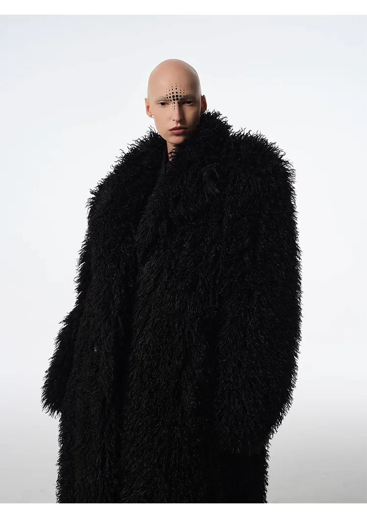 Long Faux Lamb Wool Trench Coat
