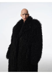 Long Faux Lamb Wool Trench Coat