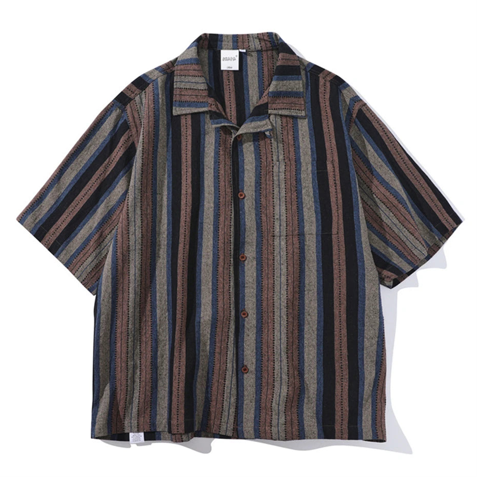 Men's Striped Cuban Collar Shirt