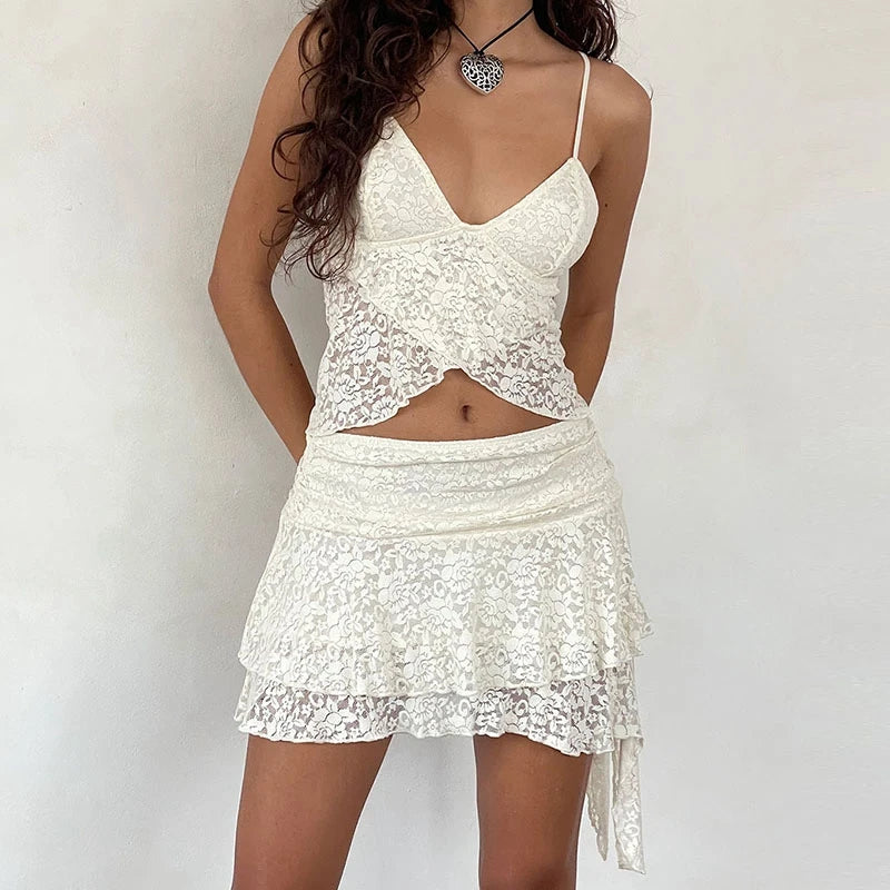Rock Princess White Lace Mini Skirt & Tank Set