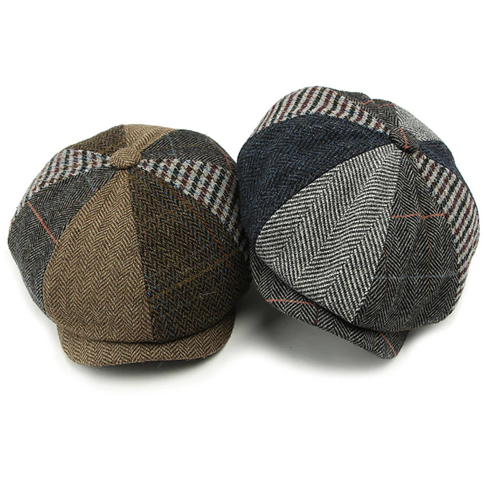 Patchwork Plaid Wool Beret Hat
