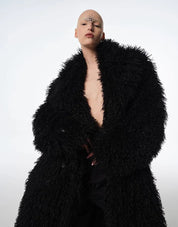 Long Faux Lamb Wool Trench Coat