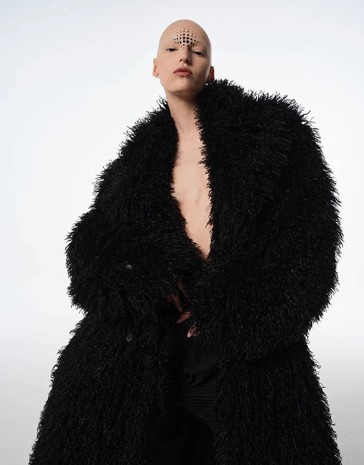 Long Faux Lamb Wool Trench Coat