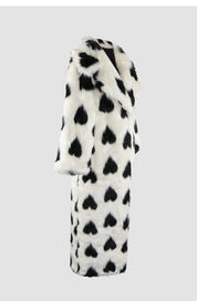 Heart Print Faux Fur Coat
