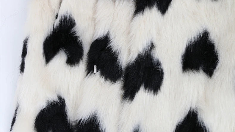 Heart Print Faux Fur Coat