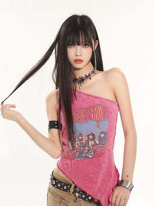 SI One-Sleeve Pink Top