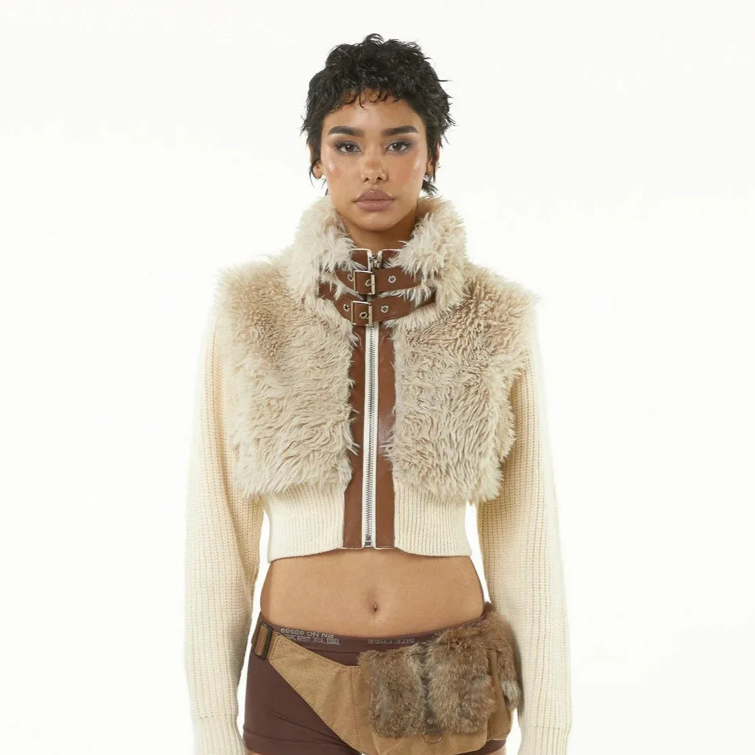 URI Half-Fur White Jacket