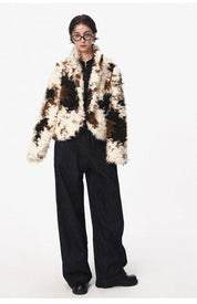 Cow Print Faux Fur Parka
