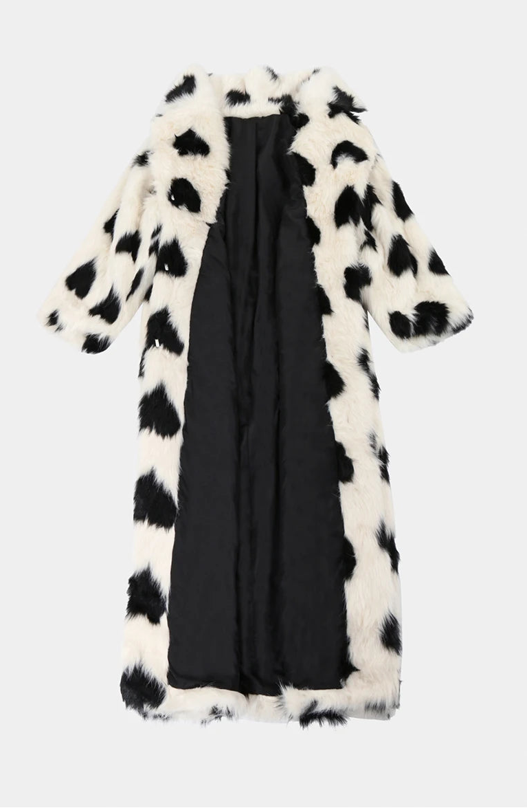 Heart Print Faux Fur Coat