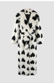 Heart Print Faux Fur Coat