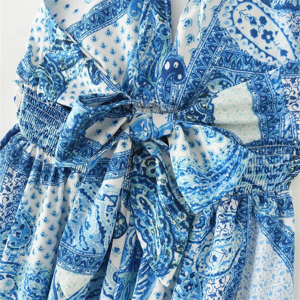 2024 Summer New Product Fashionable Casual Women'S Sexy Waist Closing V-Neck Open Back Lacing Design Sling Dress