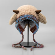 Fluffy Horn Ear Flap Knit Hat