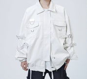 SPP Black-White Strap Leather Jacket