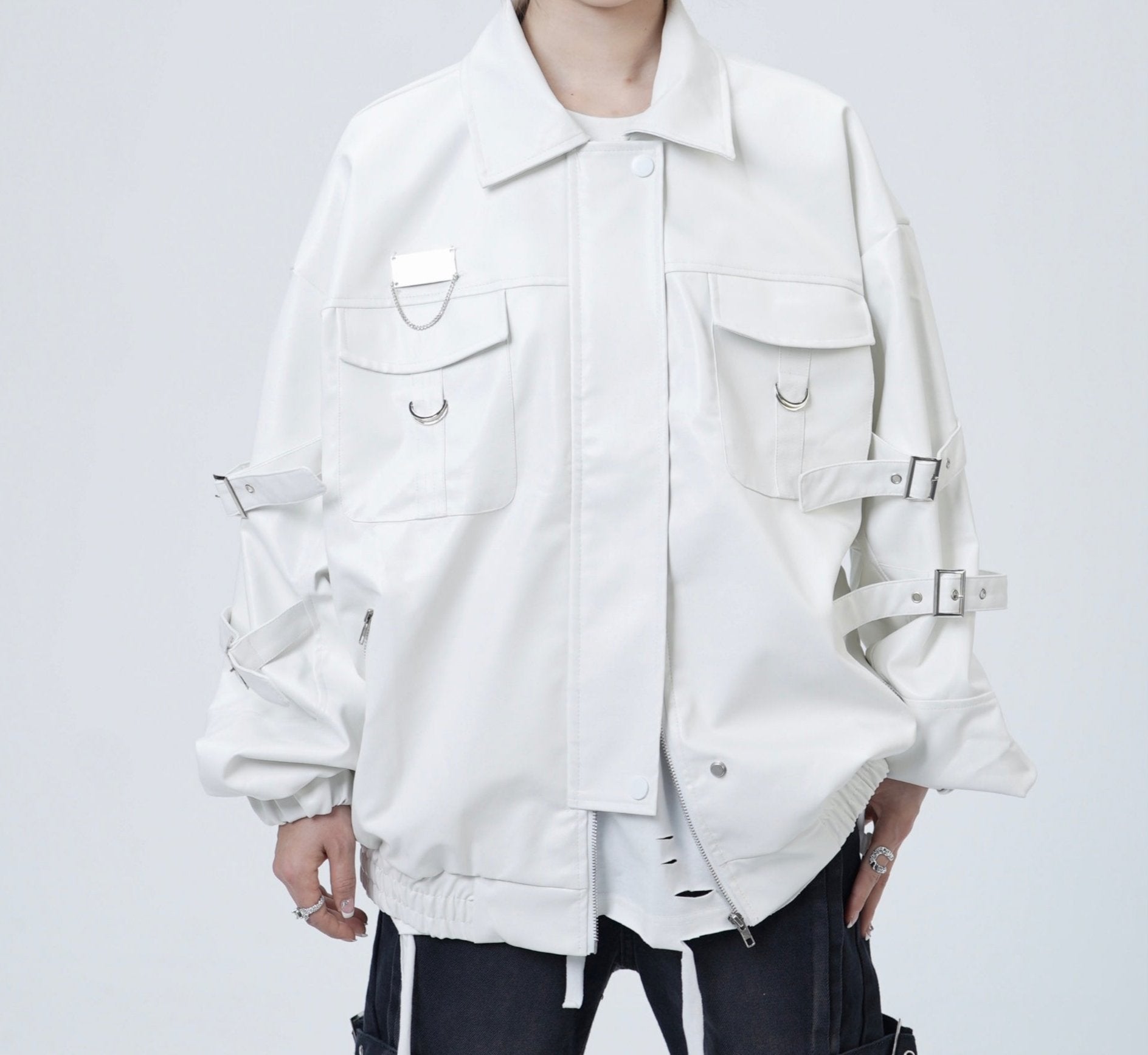 SPP Black-White Strap Leather Jacket