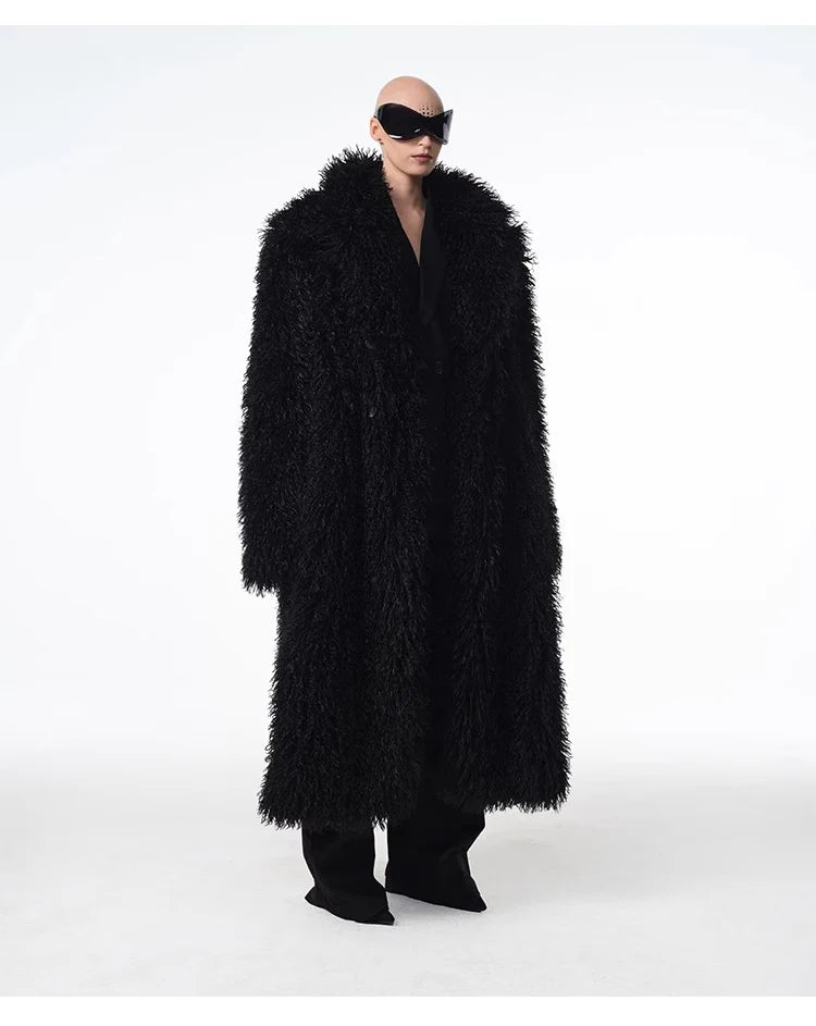 Long Faux Lamb Wool Trench Coat