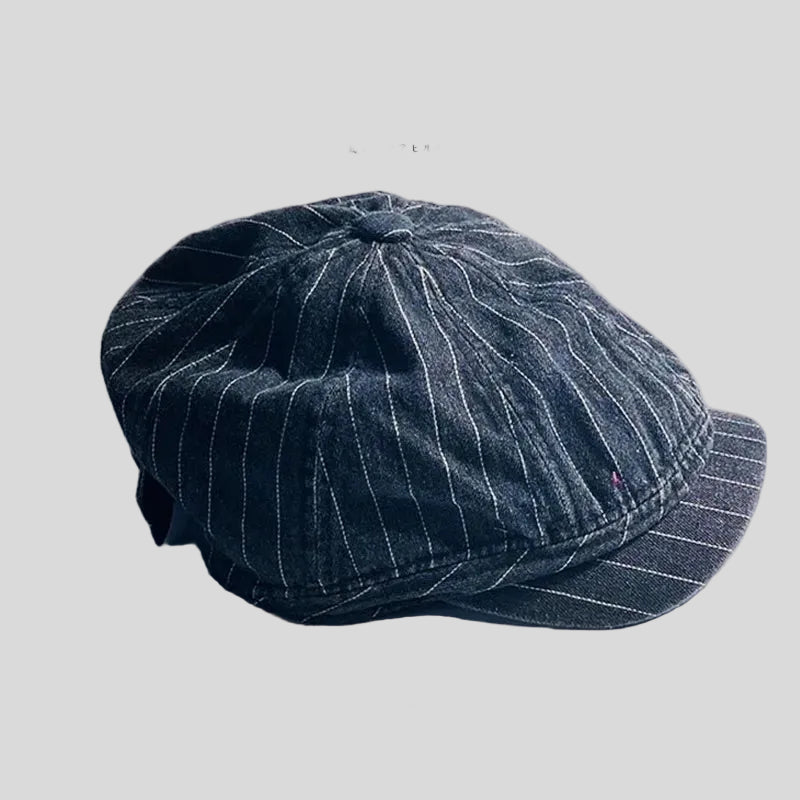 Striped Denim Newsboy Cap