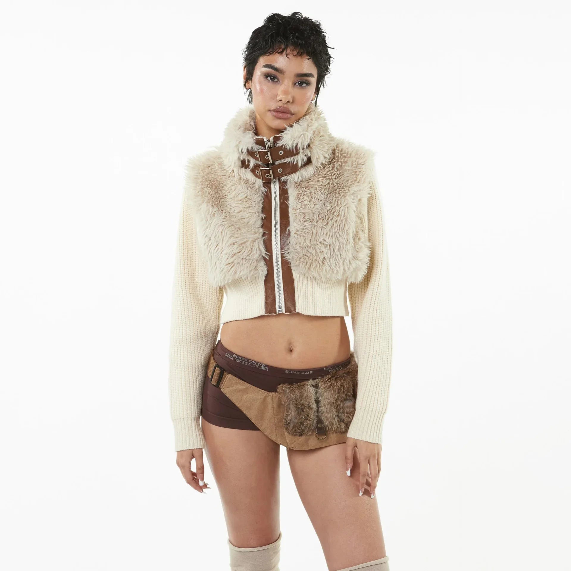URI Half-Fur White Jacket